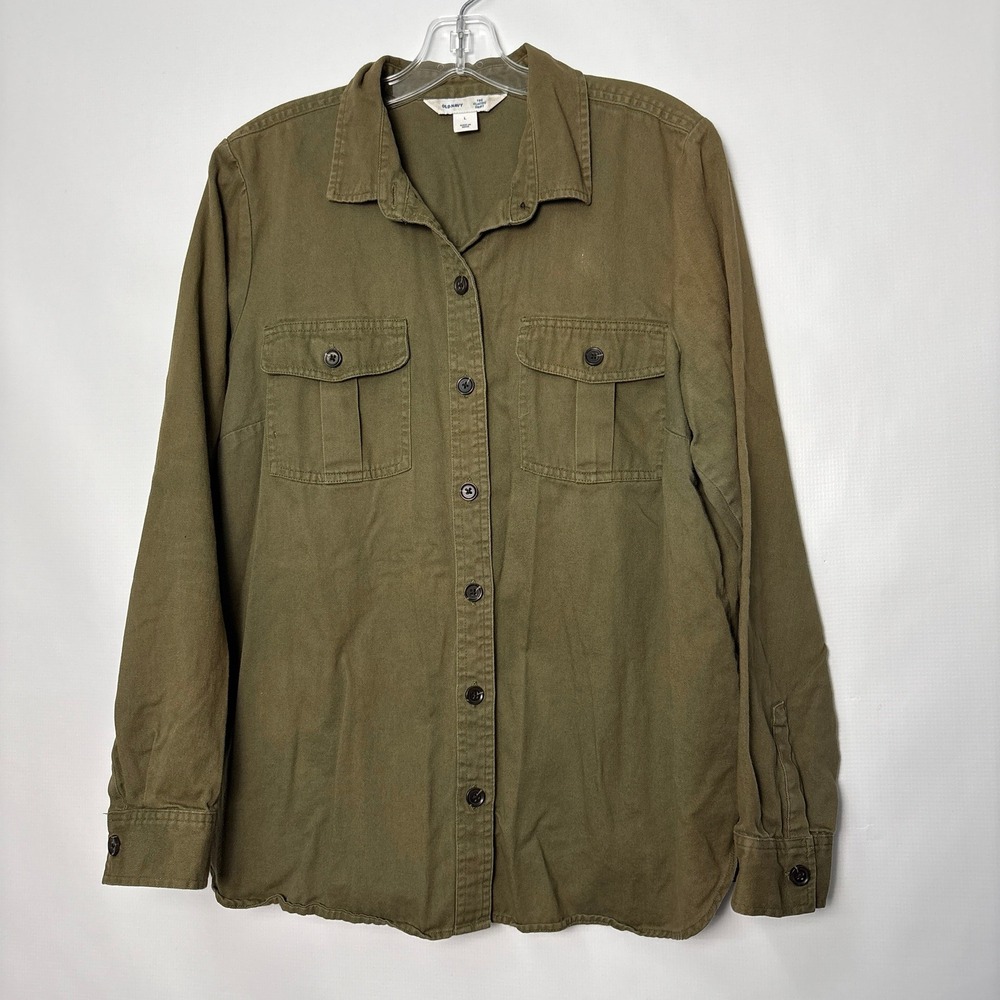 Old Navy The Classic Shirt Womens Large Olive Green Utility Button Up Twill L
